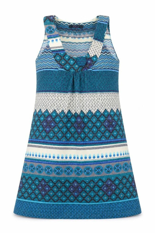 Rare Womens Blue Geometric Acrylic Tank Dress Size S Scoop Neck Pullover