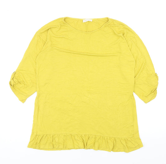 Indigo & Co Womens Yellow Viscose Basic T-Shirt Size M Round Neck