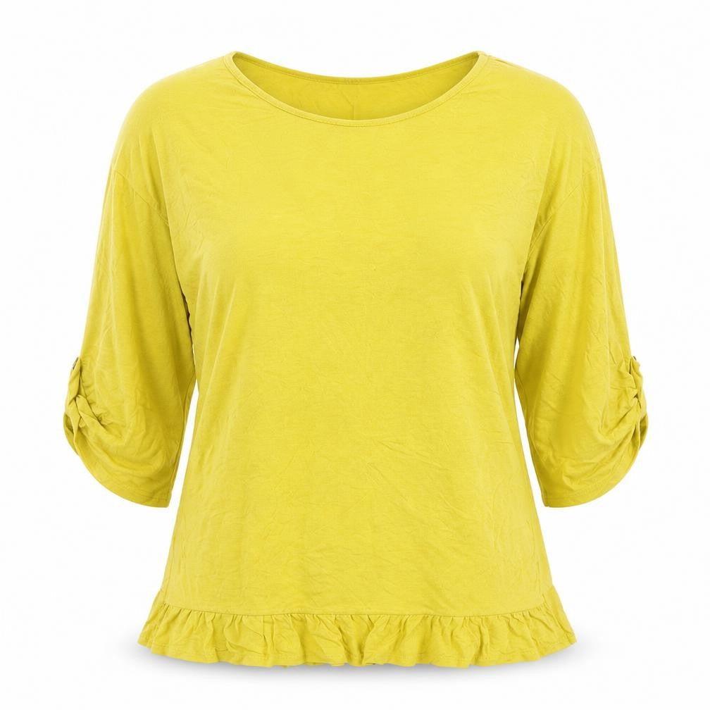 Indigo & Co Womens Yellow Viscose Basic T-Shirt Size M Round Neck