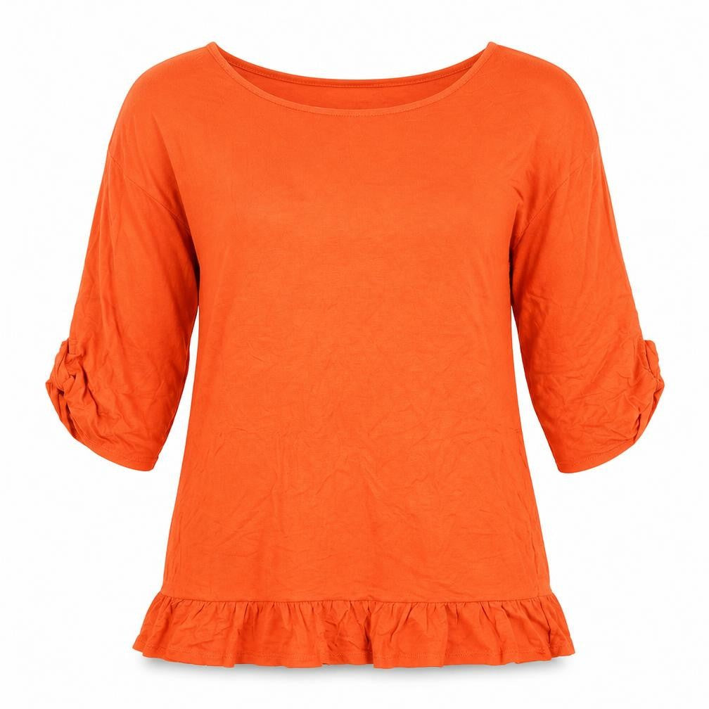 Indigo & Co Womens Orange Viscose Basic T-Shirt Size M Round Neck