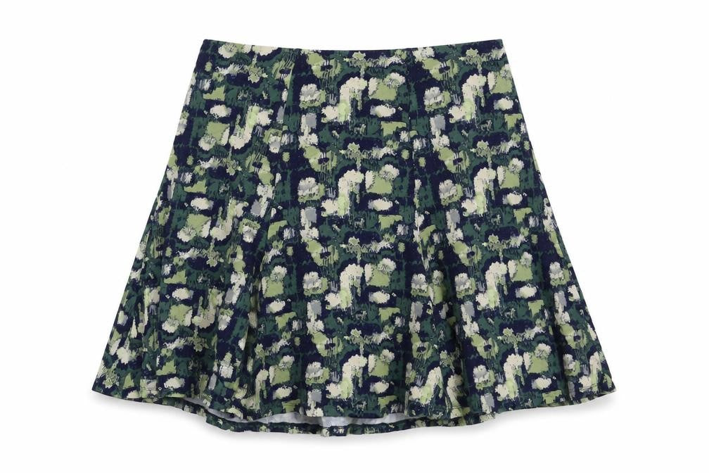 Preworn Womens Green Geometric Polyester Skater Skirt Size 38 in