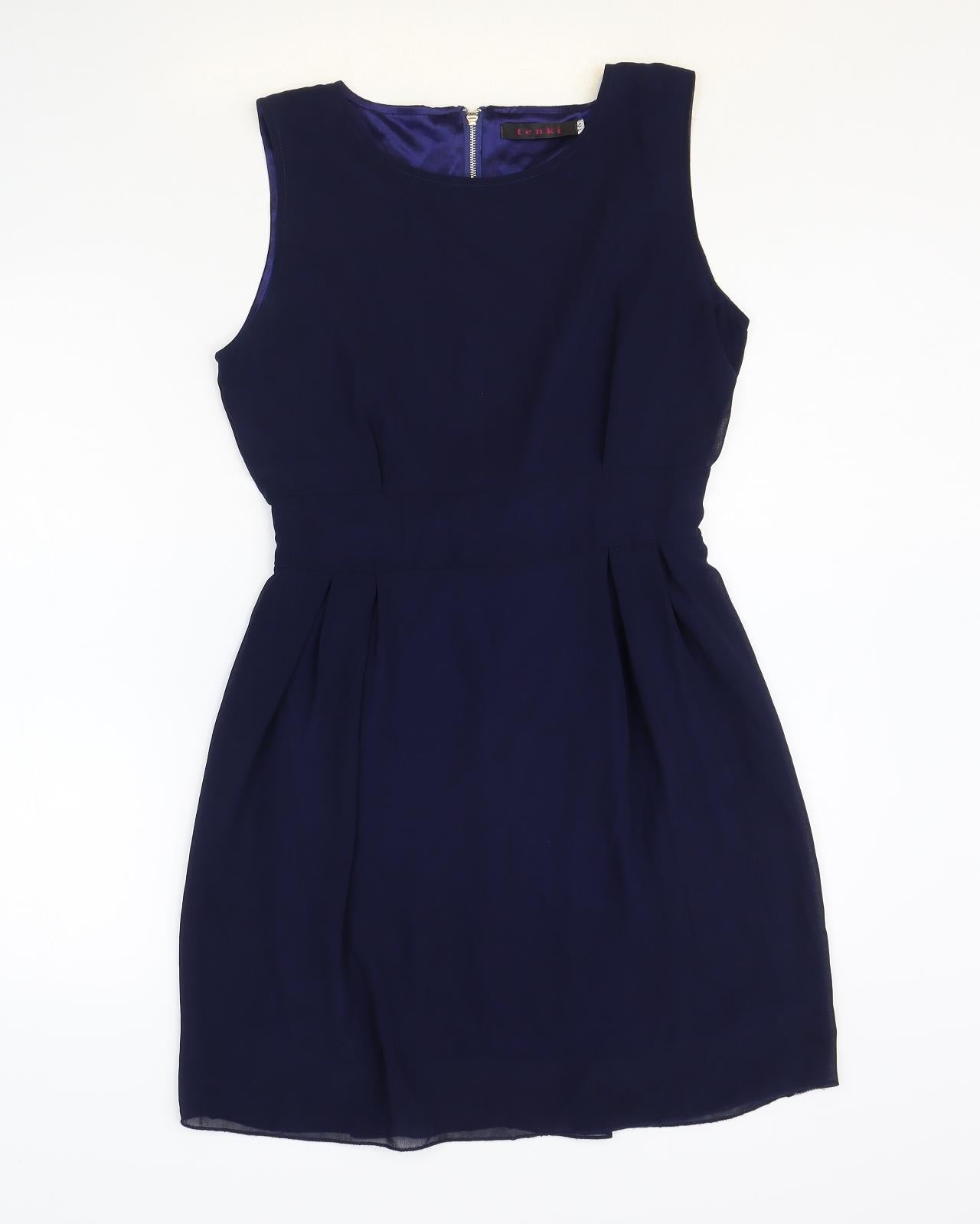 Tenki Womens Blue Polyester A-Line Size 10 Scoop Neck Zip