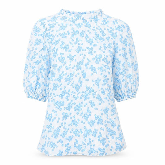Marks and Spencer Womens Blue Floral Polyester Basic Blouse Size 8 Round Neck