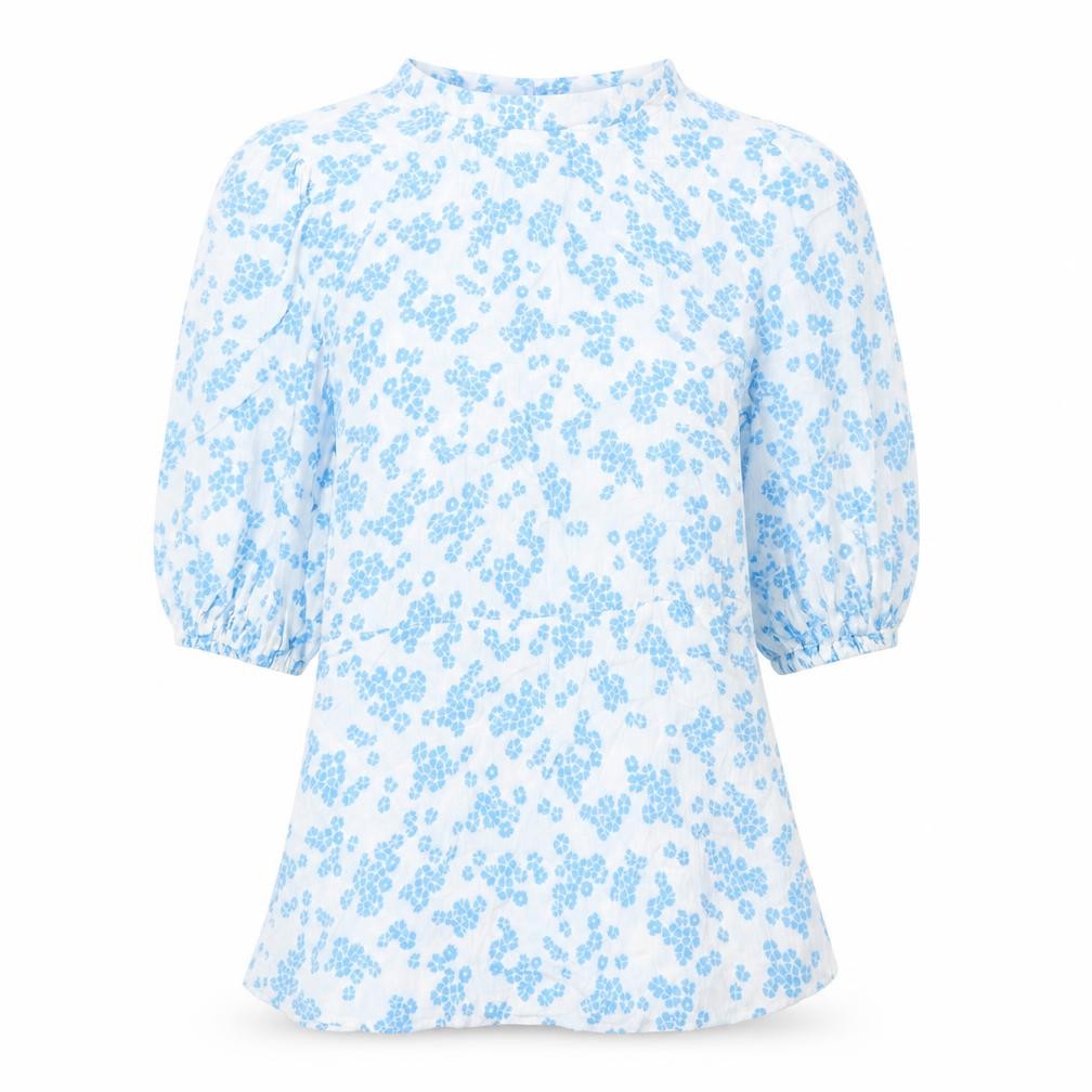 Marks & Spencer Womens Blue Floral Polyester Basic Blouse Size 8 Round Neck