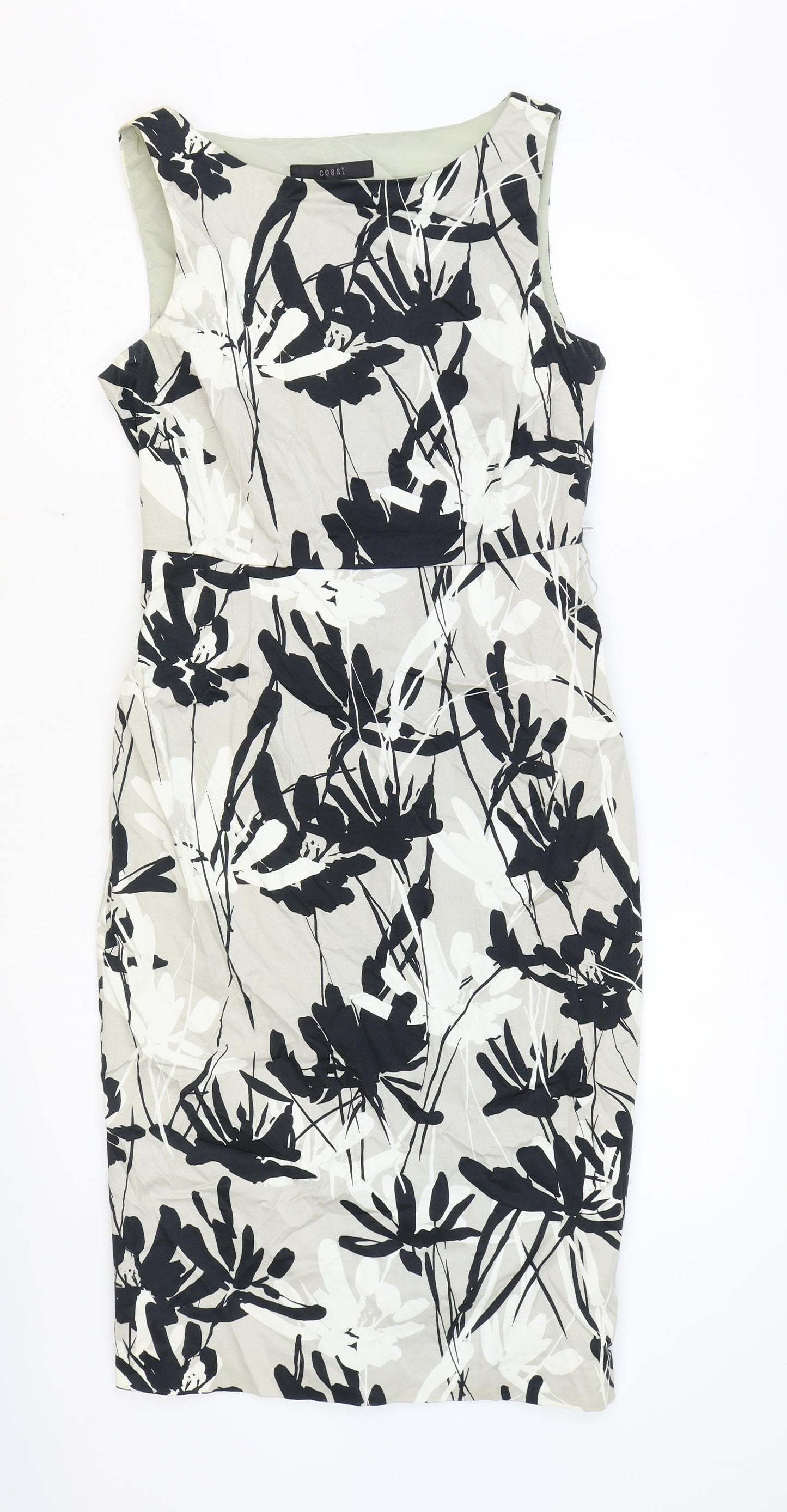 Coast Womens Grey Floral Cotton A-Line Size 10 Boat Neck Zip