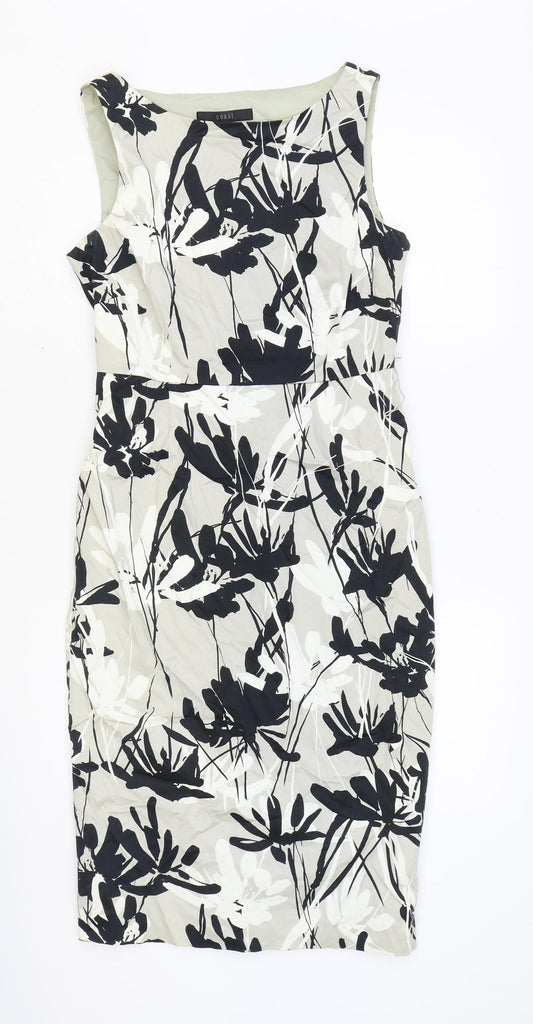 Coast Womens Grey Floral Cotton A-Line Size 10 Boat Neck Zip