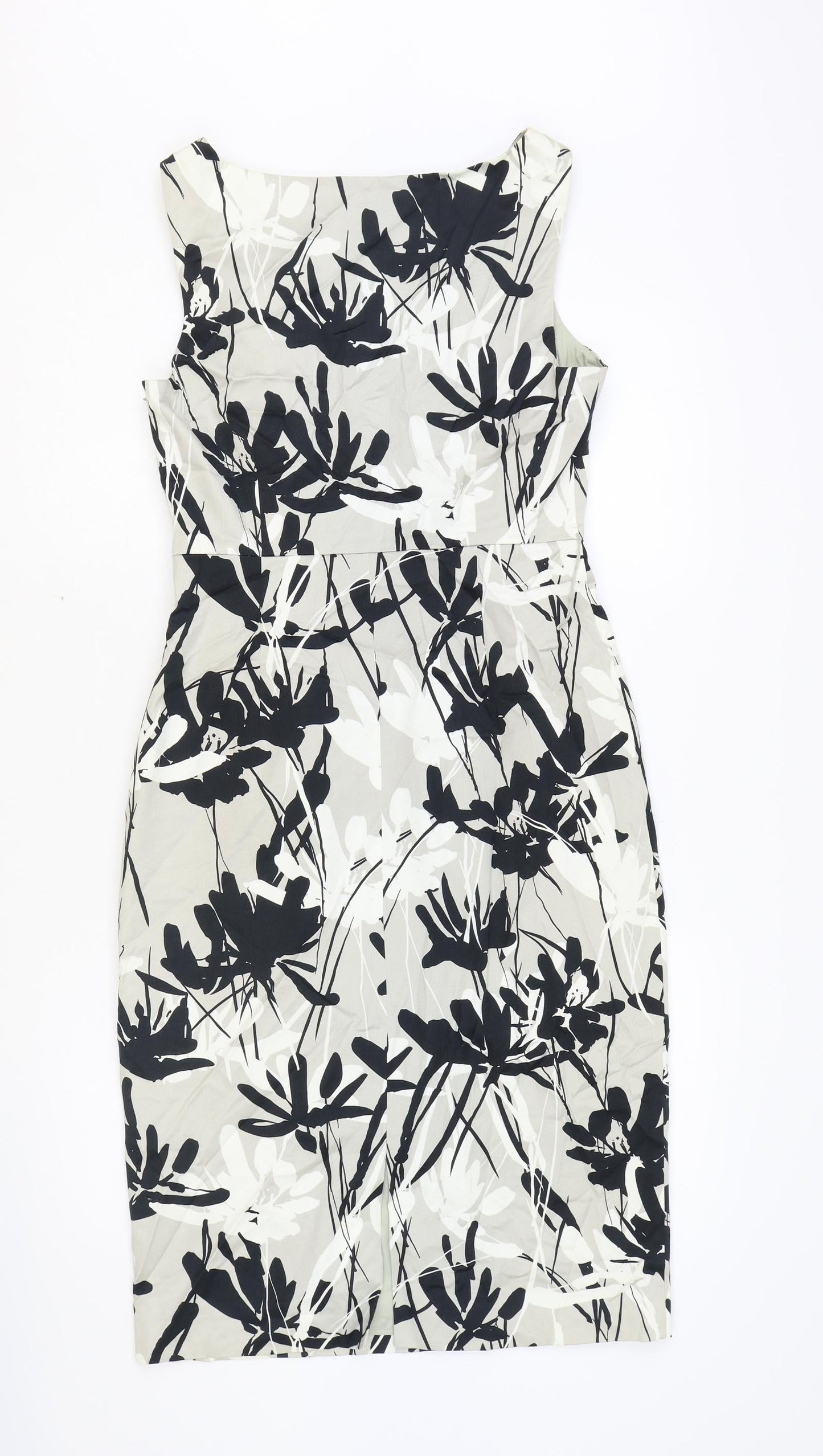 Coast Womens Grey Floral Cotton A-Line Size 10 Boat Neck Zip