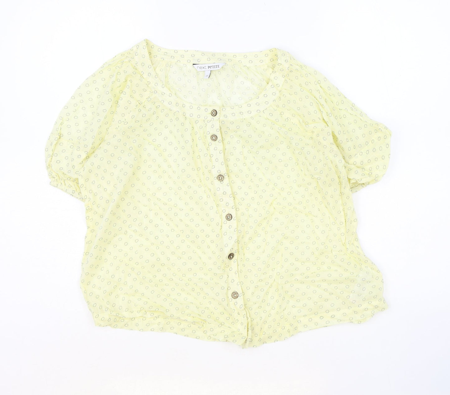 NEXT Womens Yellow Geometric 100% Cotton Basic Blouse Size 8 Scoop Neck