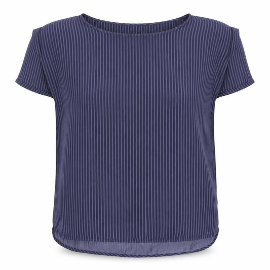 Minus Womens Blue Striped Polyester Basic T-Shirt Size 14 Round Neck