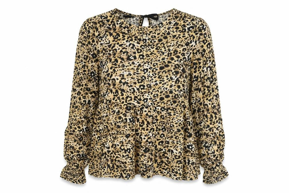 New Look Womens Multicoloured Animal Print Viscose Basic Blouse Size 10 Round Neck - Leopard Print