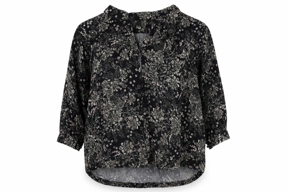 And/Or Womens Black Floral Viscose Basic Blouse Size 8 V-Neck