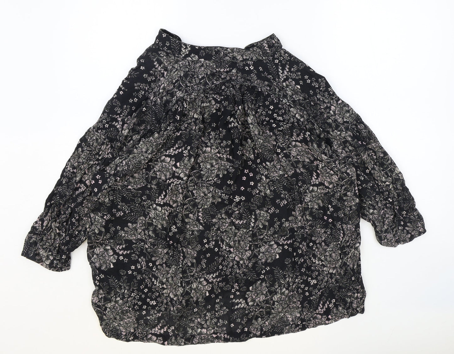 And/Or Womens Black Floral Viscose Basic Blouse Size 8 V-Neck