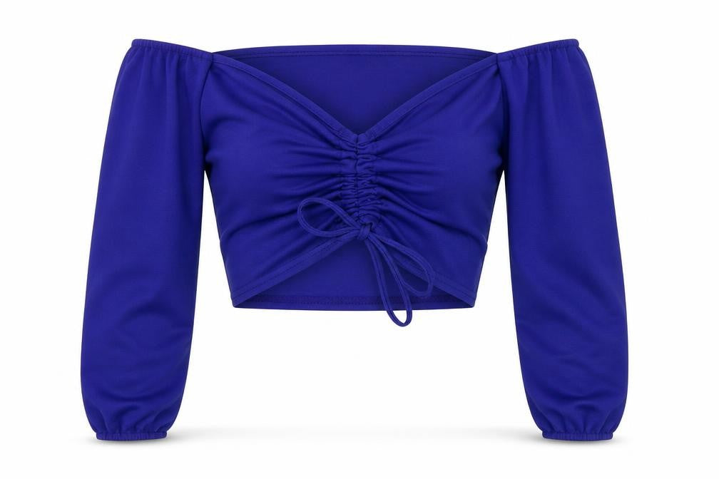 PRETTYLITTLETHING Womens Blue Polyester Cropped Blouse Size 8 V-Neck