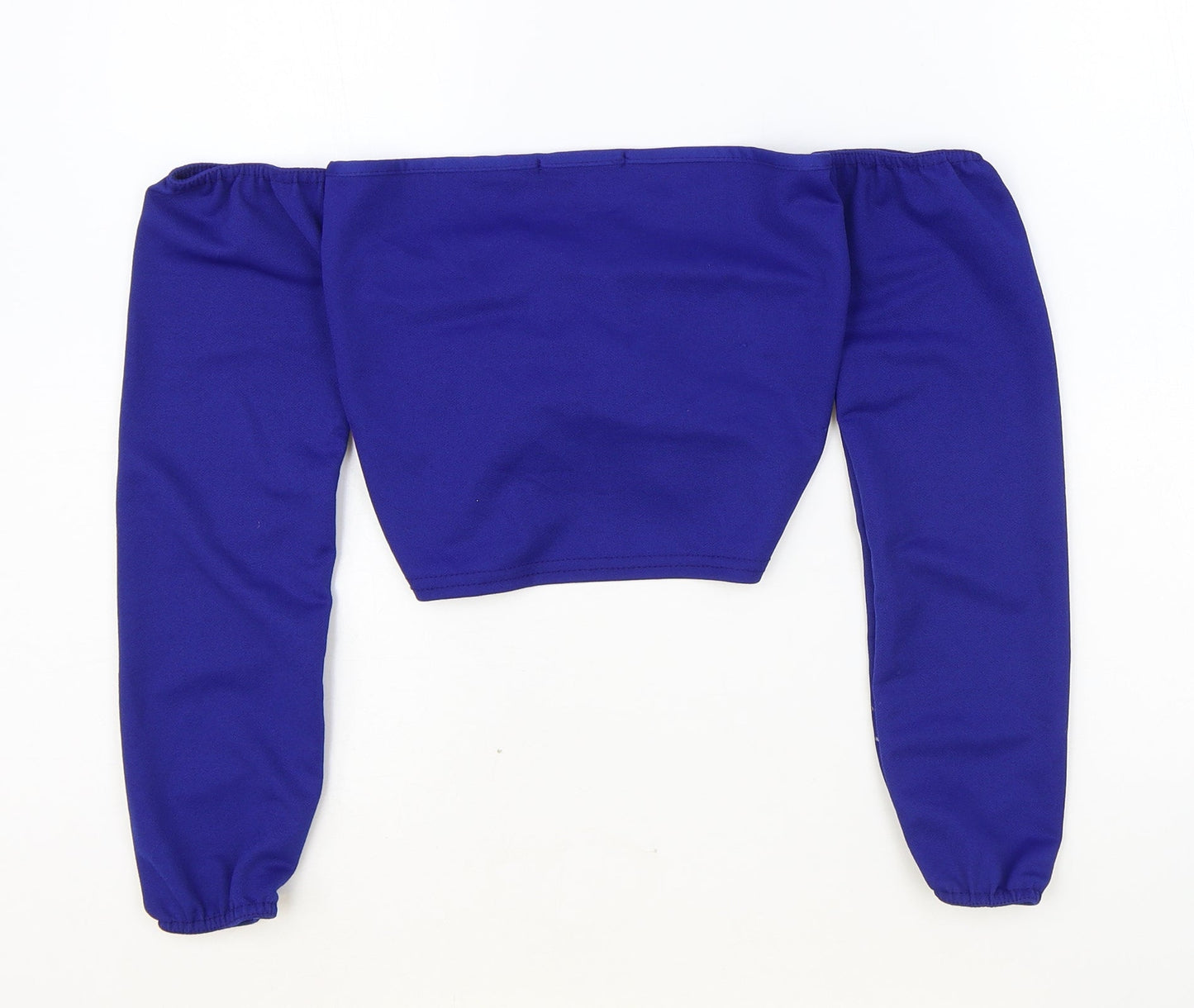 PRETTYLITTLETHING Womens Blue Polyester Cropped Blouse Size 8 V-Neck