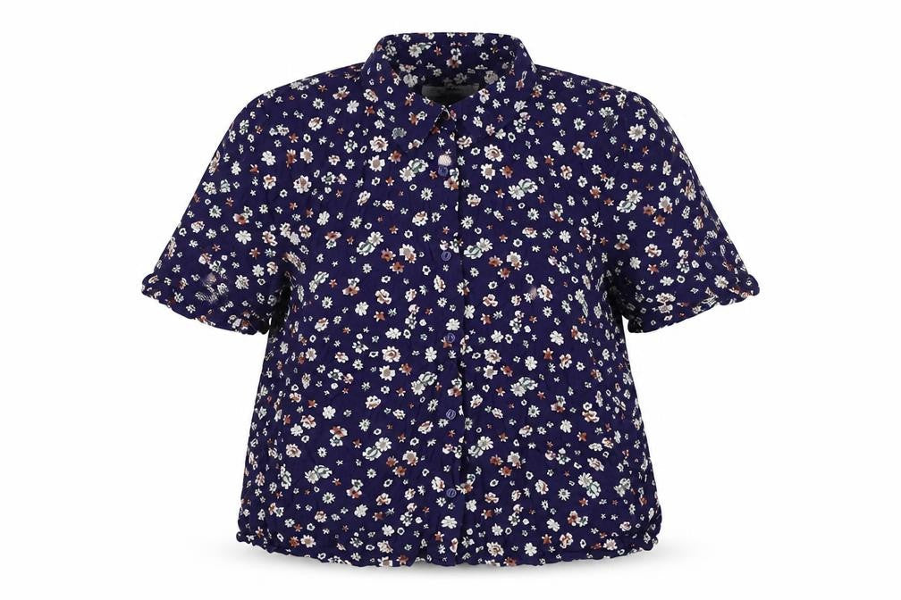 Pull&Bear Womens Blue Floral Viscose Basic Button-Up Size M Collared