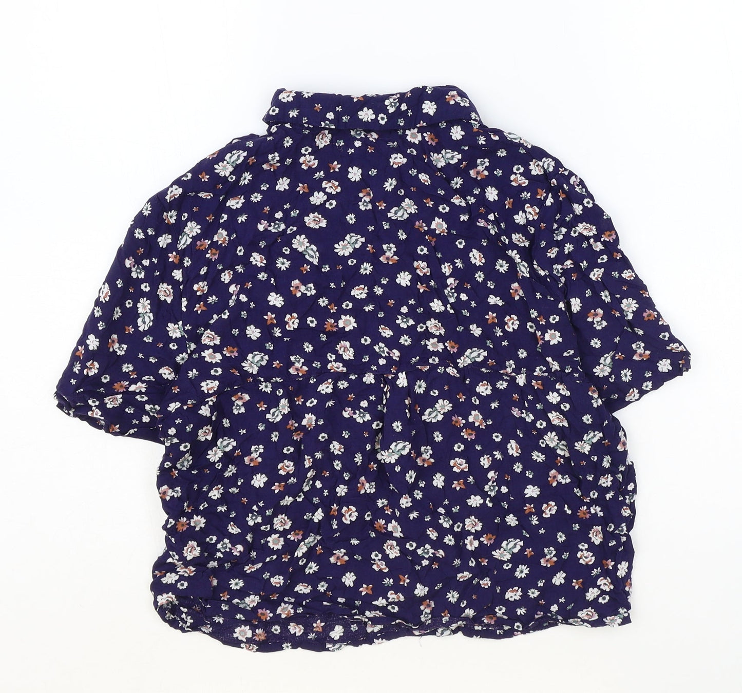 Pull&Bear Womens Blue Floral Viscose Basic Button-Up Size M Collared