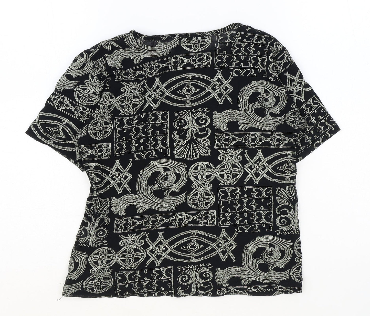 Wallis Womens Black Geometric Nylon Basic T-Shirt Size 14 Round Neck