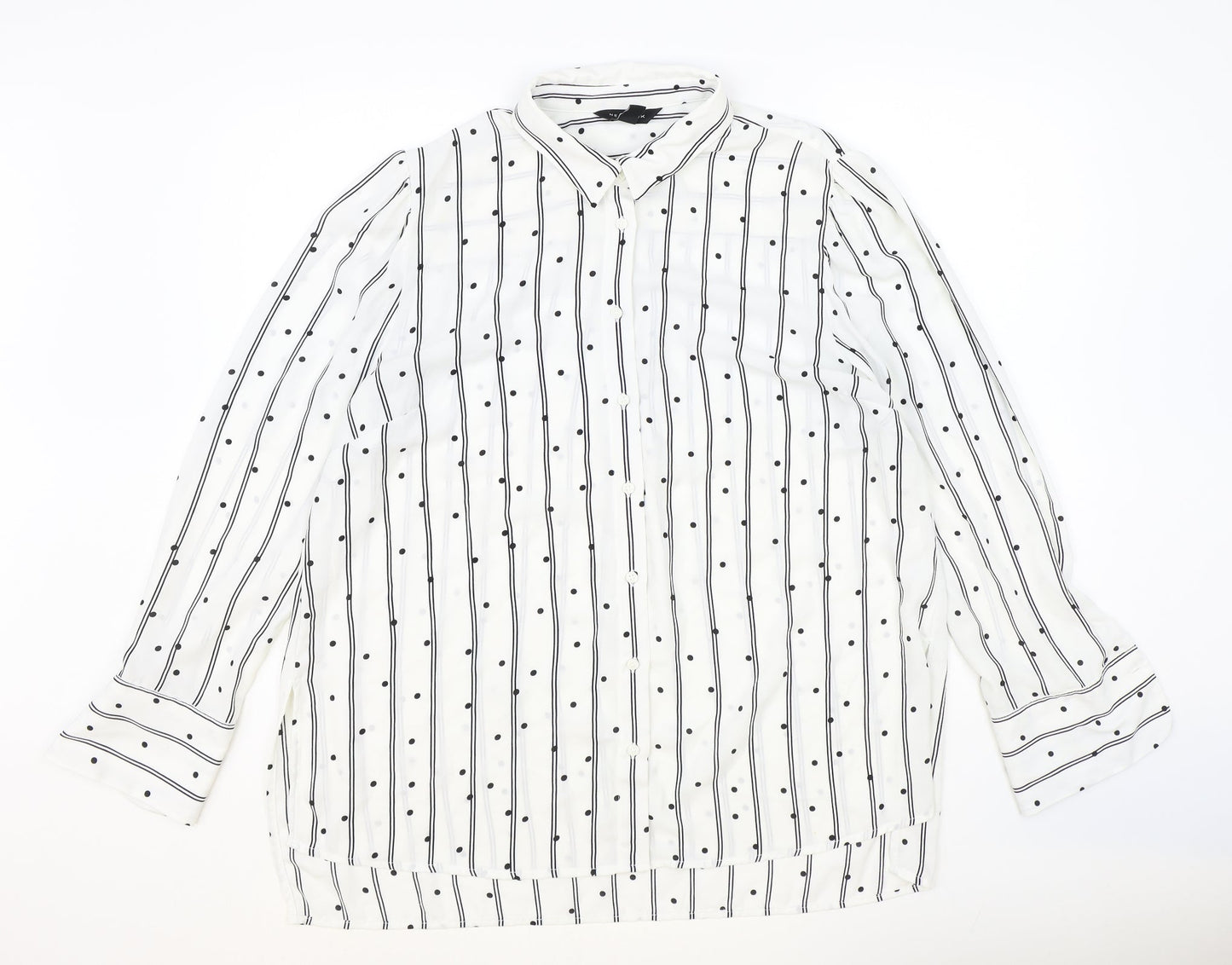 New Look Womens White Geometric Polyester Basic Button-Up Size 16 V-Neck