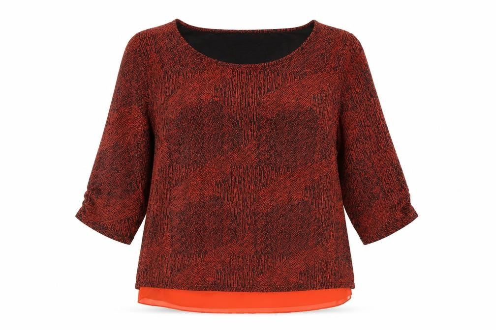 Klass Womens Orange Geometric Polyester Basic Blouse Size L Round Neck