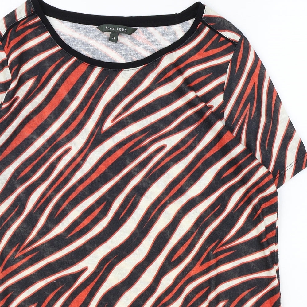 Love Tees Womens Multicoloured Animal Print Polyester Basic T-Shirt Size 14 Round Neck - Tiger Print