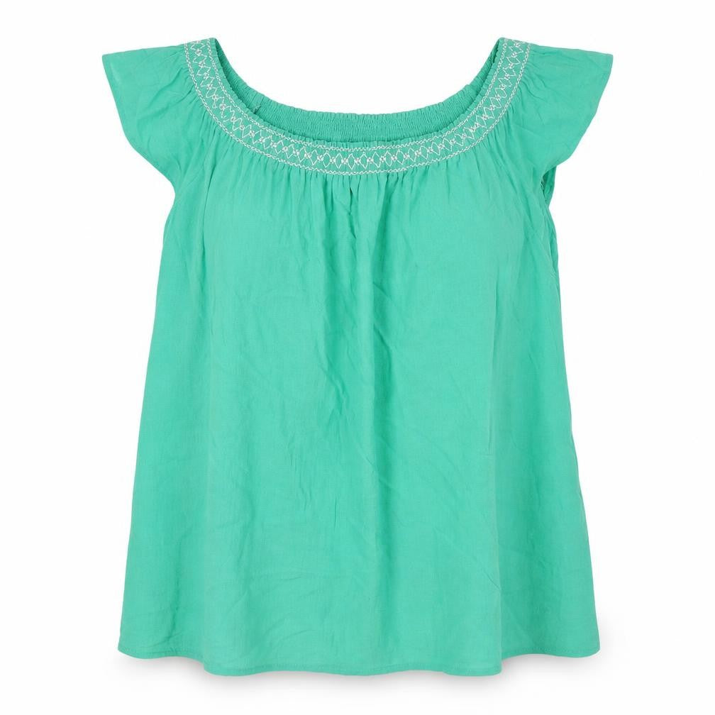 Marks & Spencer Womens Green 100% Cotton Basic T-Shirt Size 8 Off the Shoulder