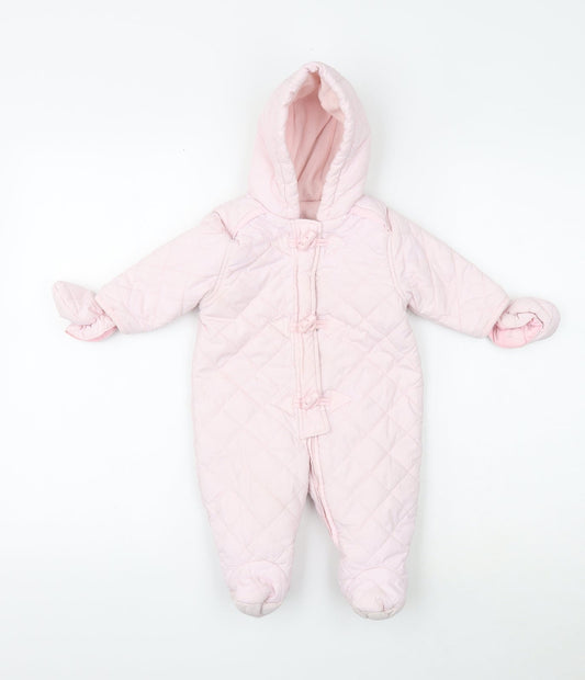 Mothercare Pink Quilted Snowsuit Size 3-6 Months Zip