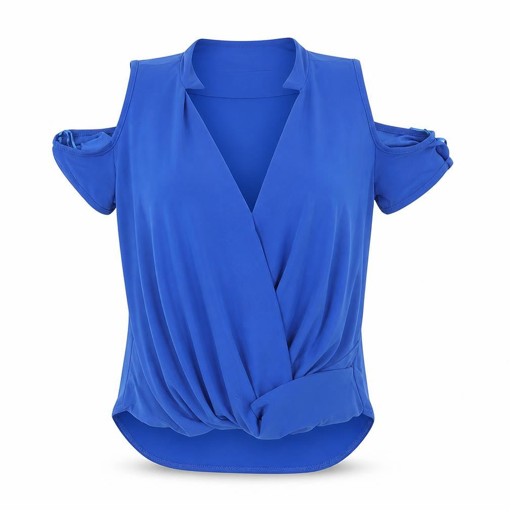 IX London Womens Blue Polyester Basic Blouse Size 12 V-Neck - Cold Shoulder