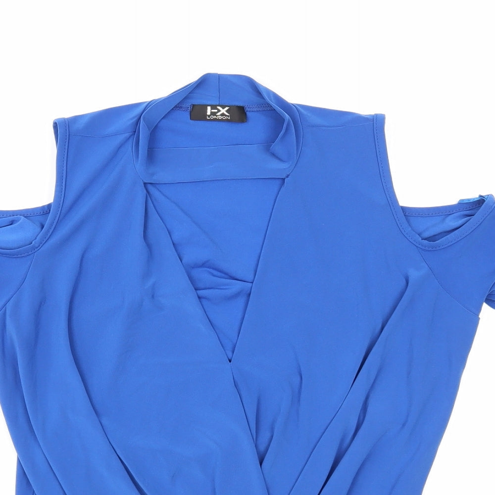 IX London Womens Blue Polyester Basic Blouse Size 12 V-Neck - Cold Shoulder