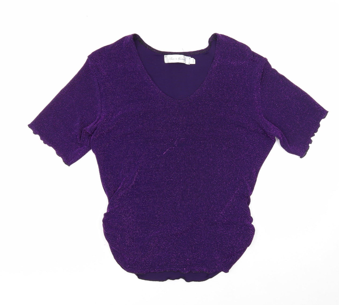 Pure & Natural Womens Purple Acetate Basic T-Shirt Size 14 Round Neck