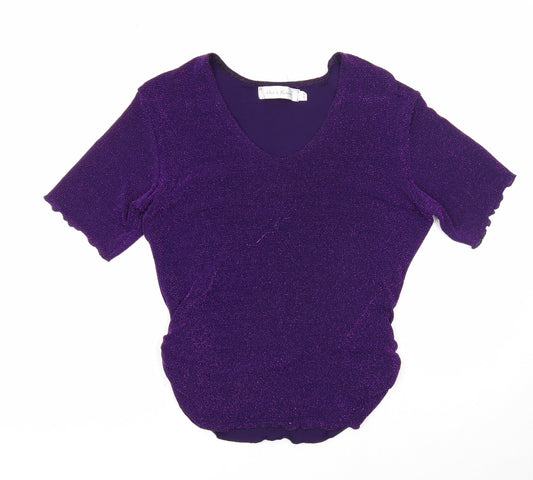 Pure & Natural Womens Purple Acetate Basic T-Shirt Size 14 Round Neck