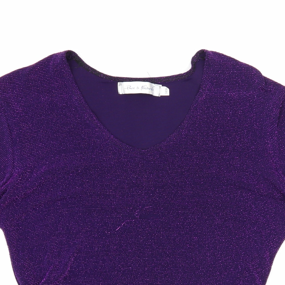 Pure & Natural Womens Purple Acetate Basic T-Shirt Size 14 Round Neck