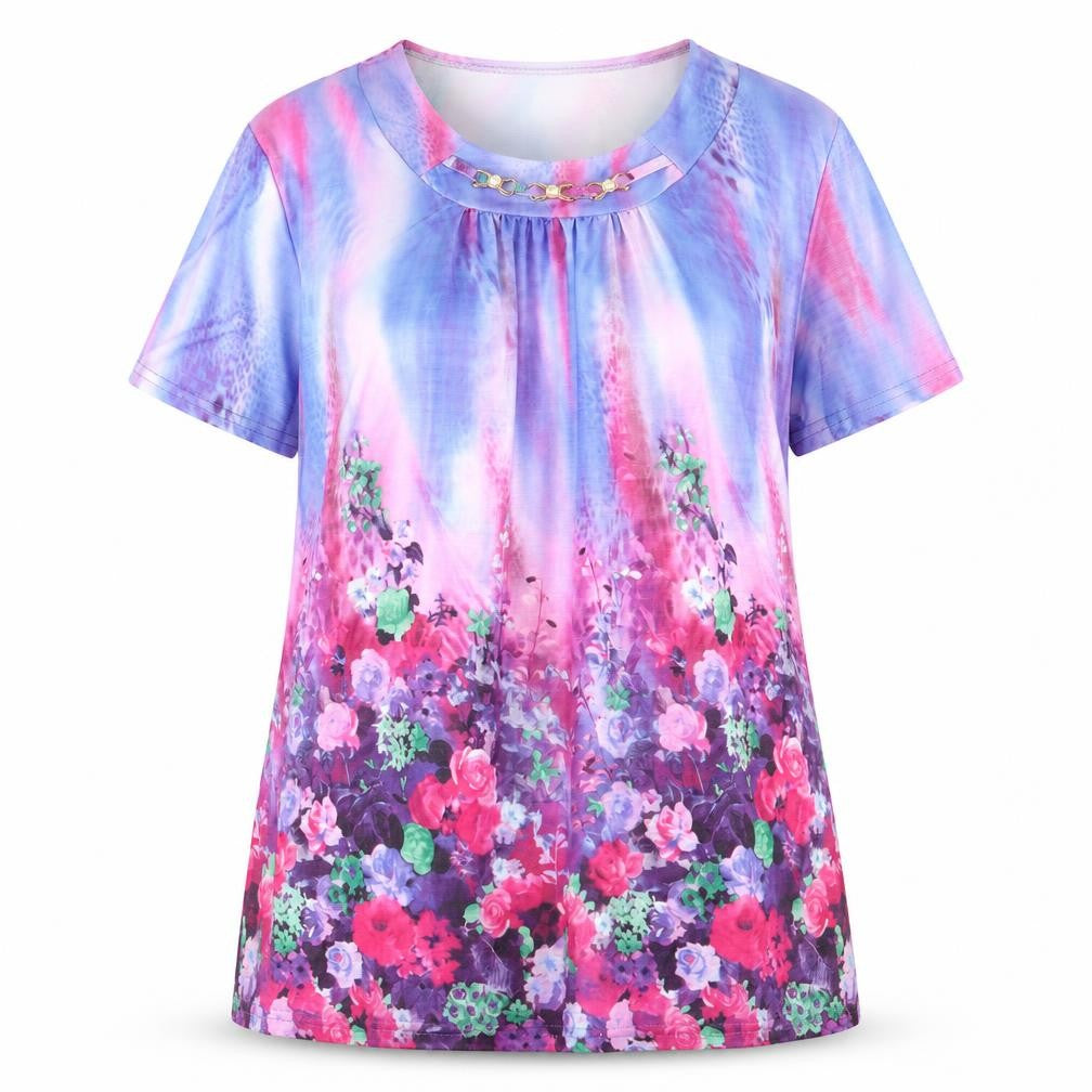 Xin Da Womens Multicoloured Geometric Polyester Basic T-Shirt Size 2XL Round Neck