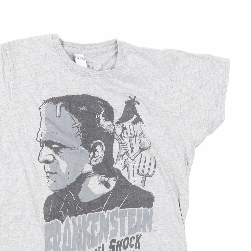 Gildan Womens Grey Cotton Basic T-Shirt Size XL Round Neck - Frankenstein Print