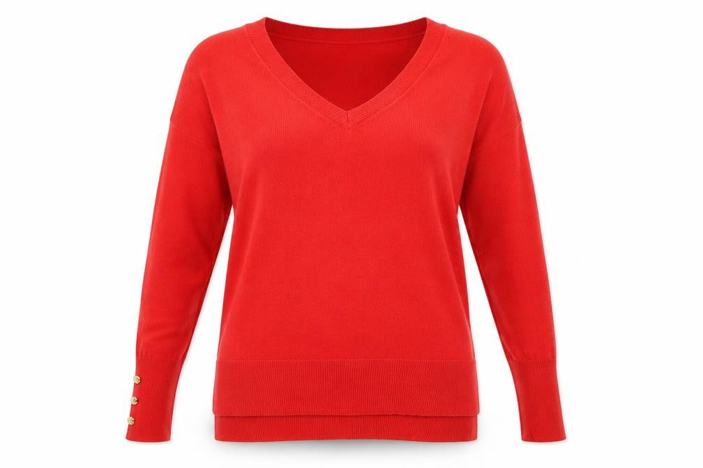 Primark Womens Red V-Neck Acrylic Pullover Jumper Size 12