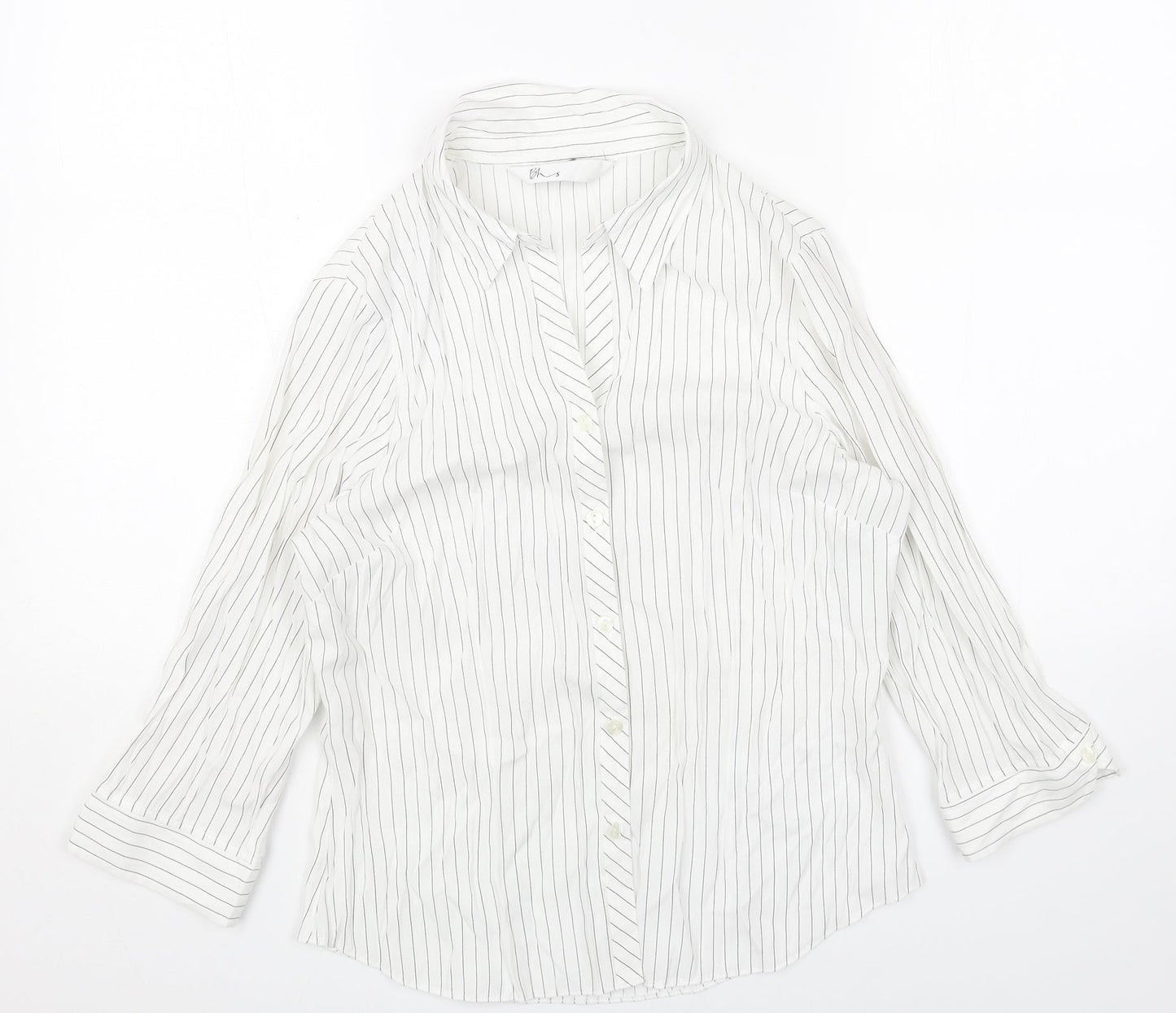 BHS Womens White Striped Polyester Basic Button-Up Size 12 Collared