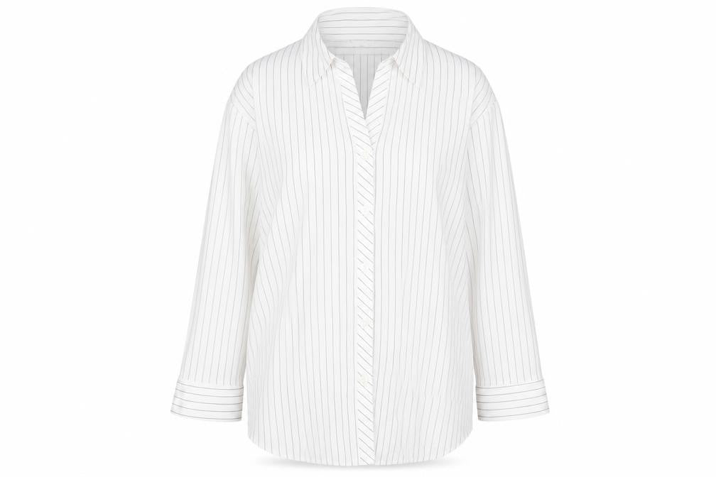 BHS Womens White Striped Polyester Basic Button-Up Size 12 Collared