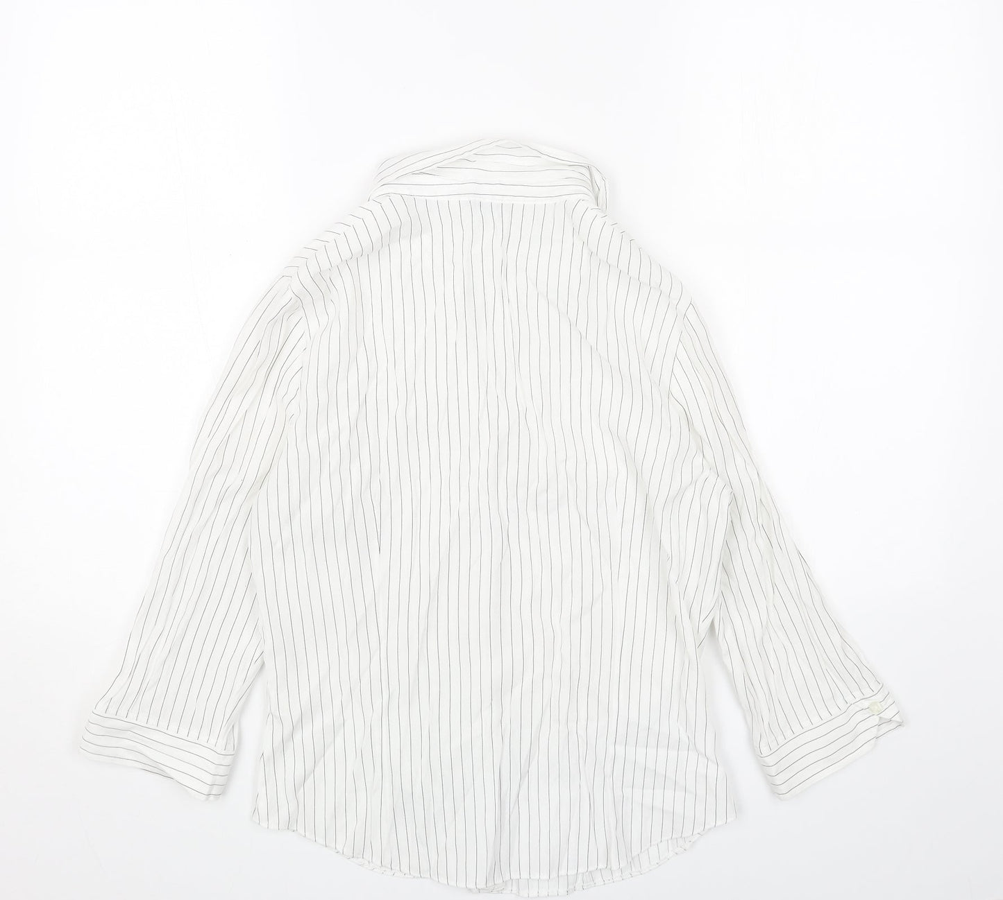 BHS Womens White Striped Polyester Basic Button-Up Size 12 Collared