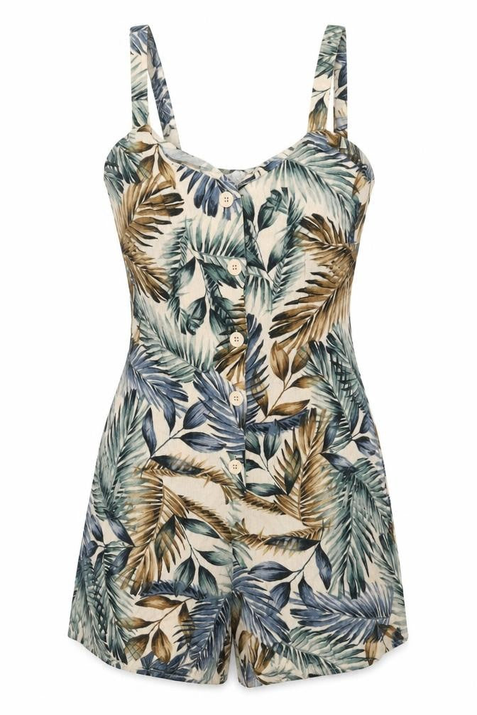 Primark Womens Beige Geometric Viscose Playsuit One-Piece Size 8 Button