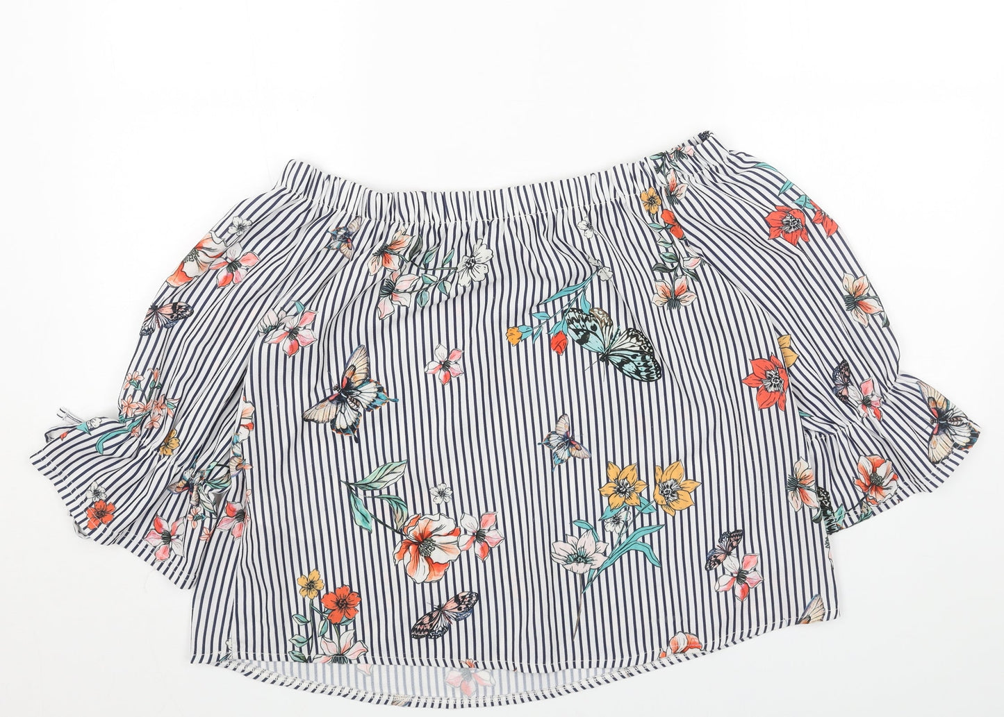 New Look Womens White Geometric Polyester Cropped Blouse Size 14 Off the Shoulder