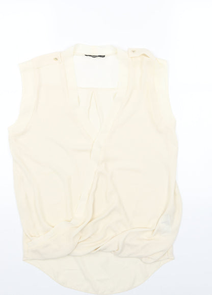 Oasis Womens Beige Polyester Basic Blouse Size 8 V-Neck