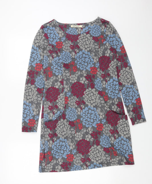Lily Womens Grey Floral Polyester Shift Size 10 Round Neck Pullover