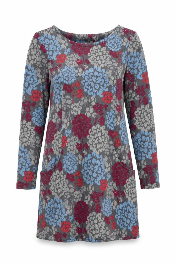 Lily Womens Grey Floral Polyester Shift Size 10 Round Neck Pullover