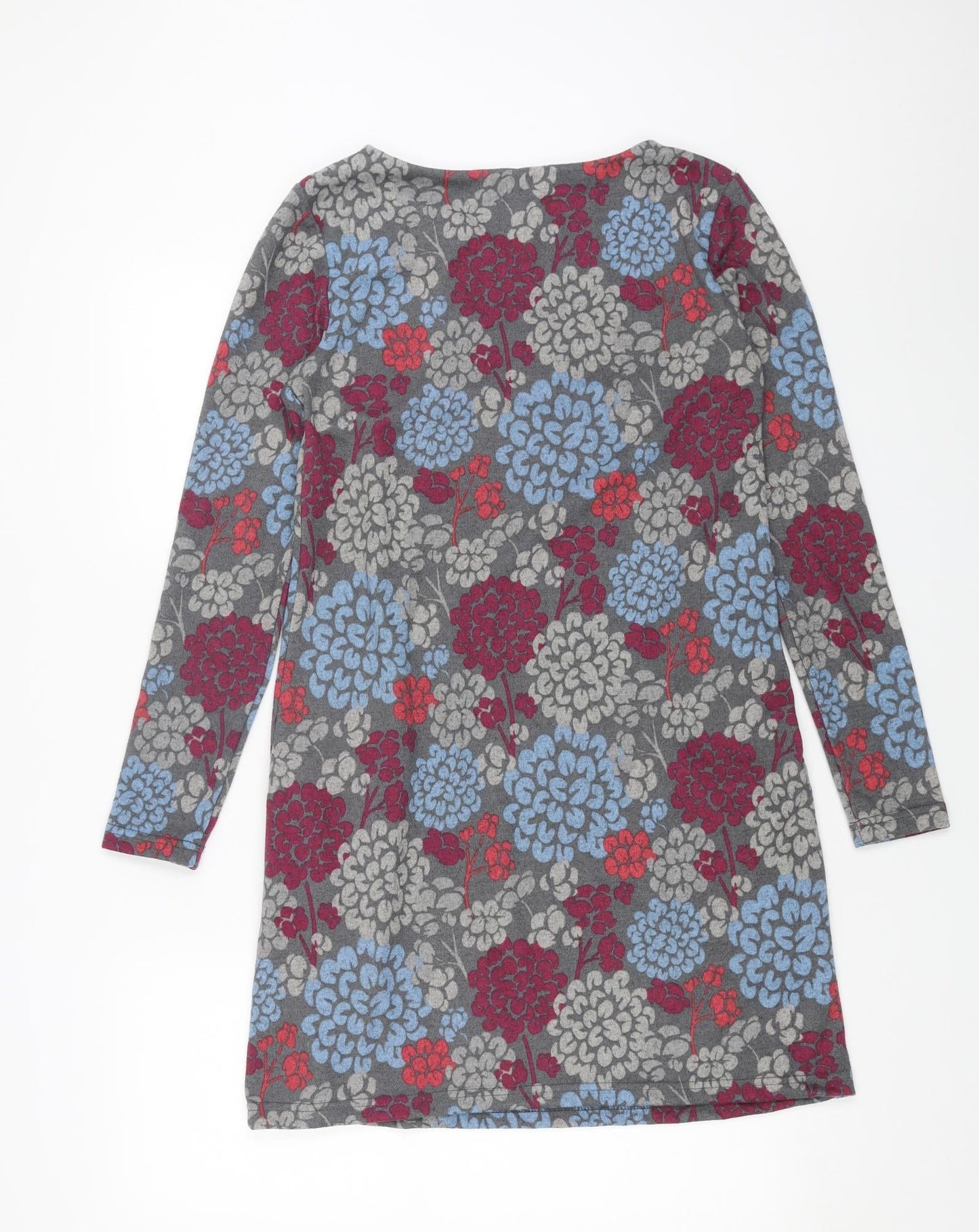 Lily Womens Grey Floral Polyester Shift Size 10 Round Neck Pullover
