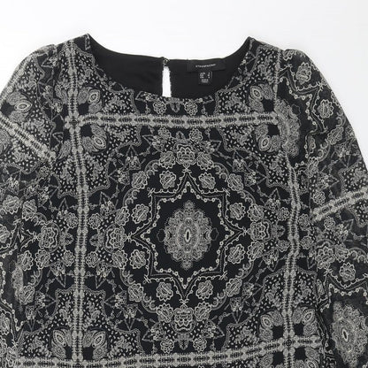Primark Womens Black Geometric Polyester A-Line Size 8 Round Neck Button