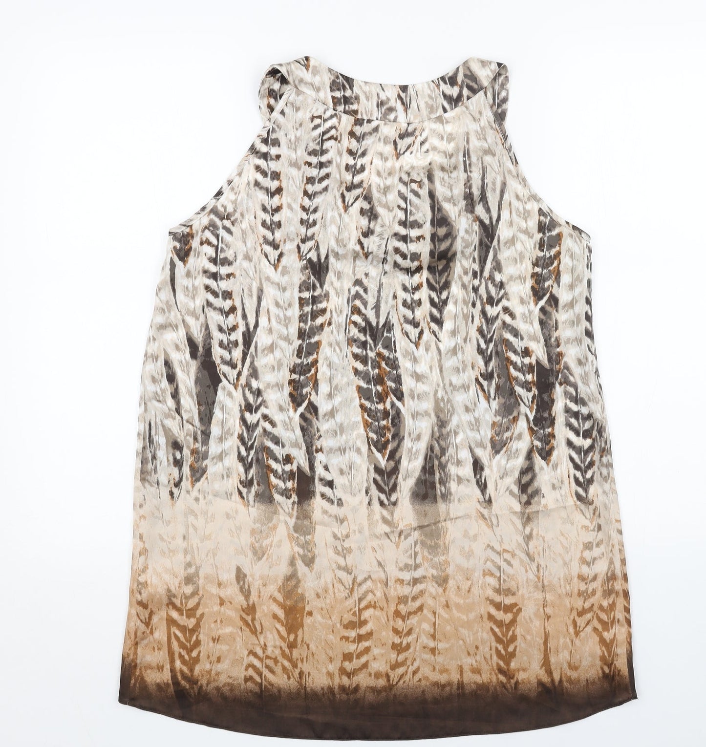 Wallis Womens Brown Geometric Polyester Basic Tank Size S Round Neck
