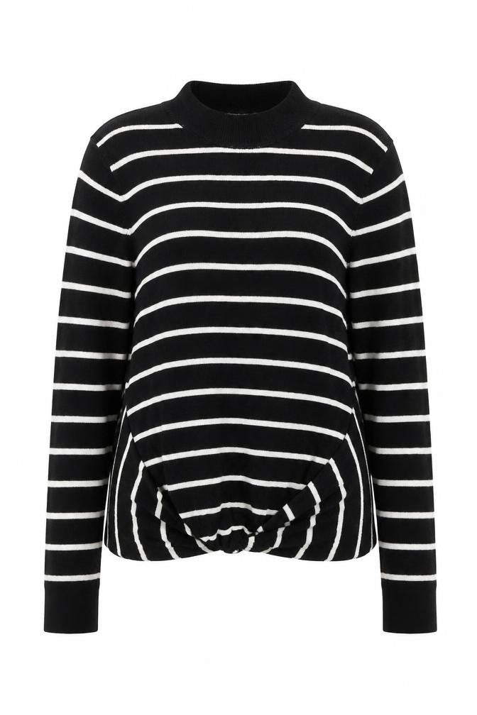 Topshop Womens Black Mock Neck Striped Viscose Pullover Jumper Size XS