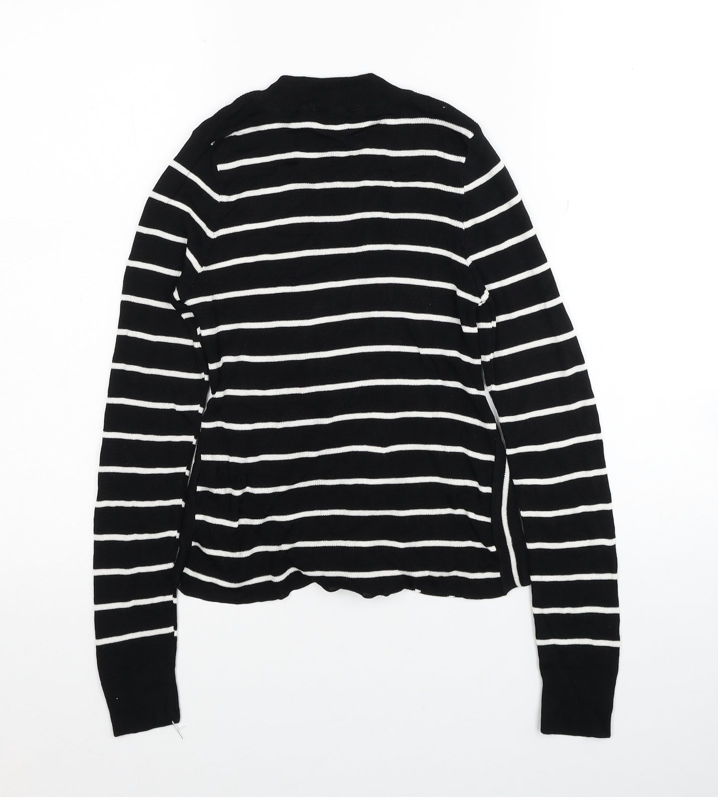 Topshop Womens Black Mock Neck Striped Viscose Pullover Jumper Size XS
