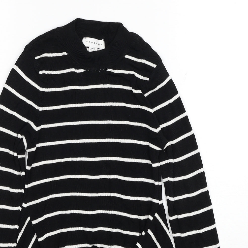 Topshop Womens Black Mock Neck Striped Viscose Pullover Jumper Size XS