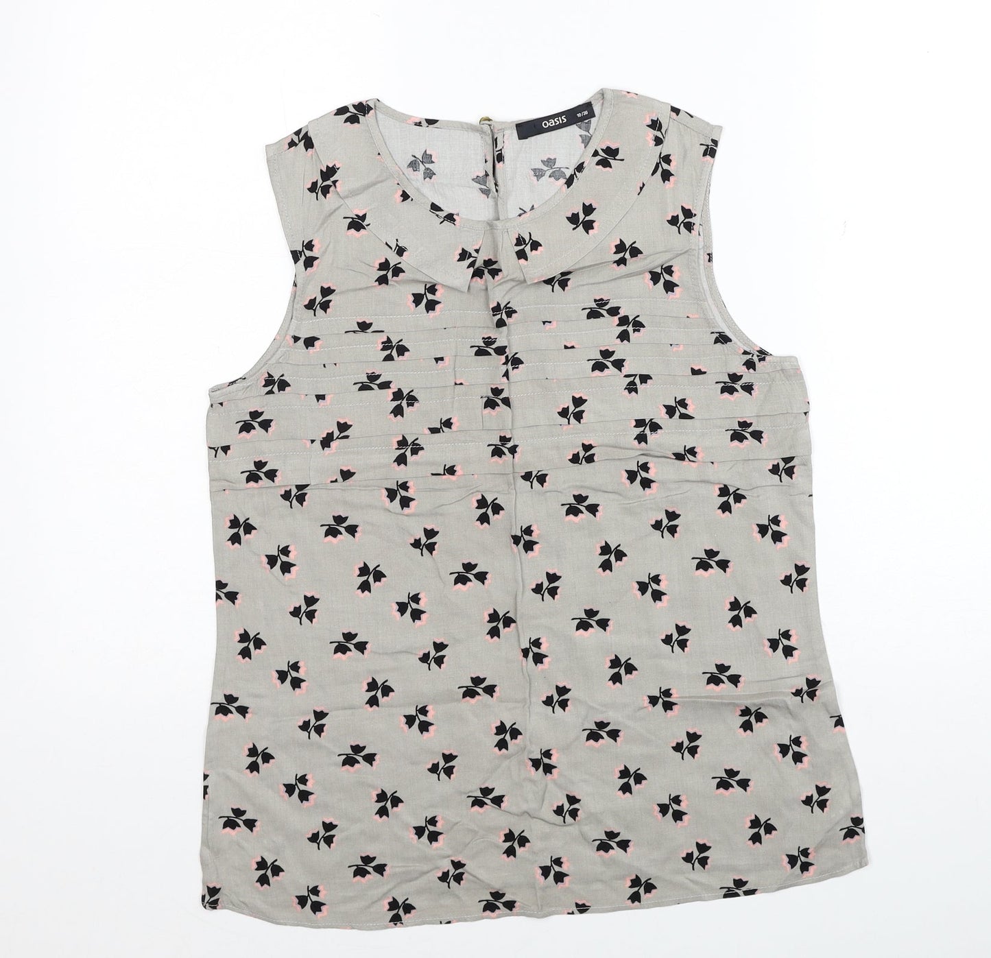 Oasis Womens Grey Geometric Polyester Basic Tank Size 10 Round Neck
