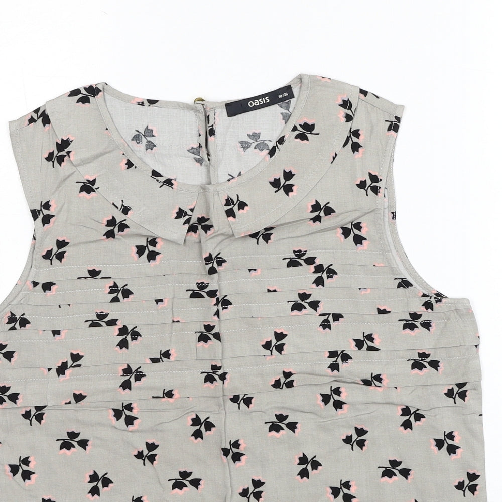 Oasis Womens Grey Geometric Polyester Basic Tank Size 10 Round Neck